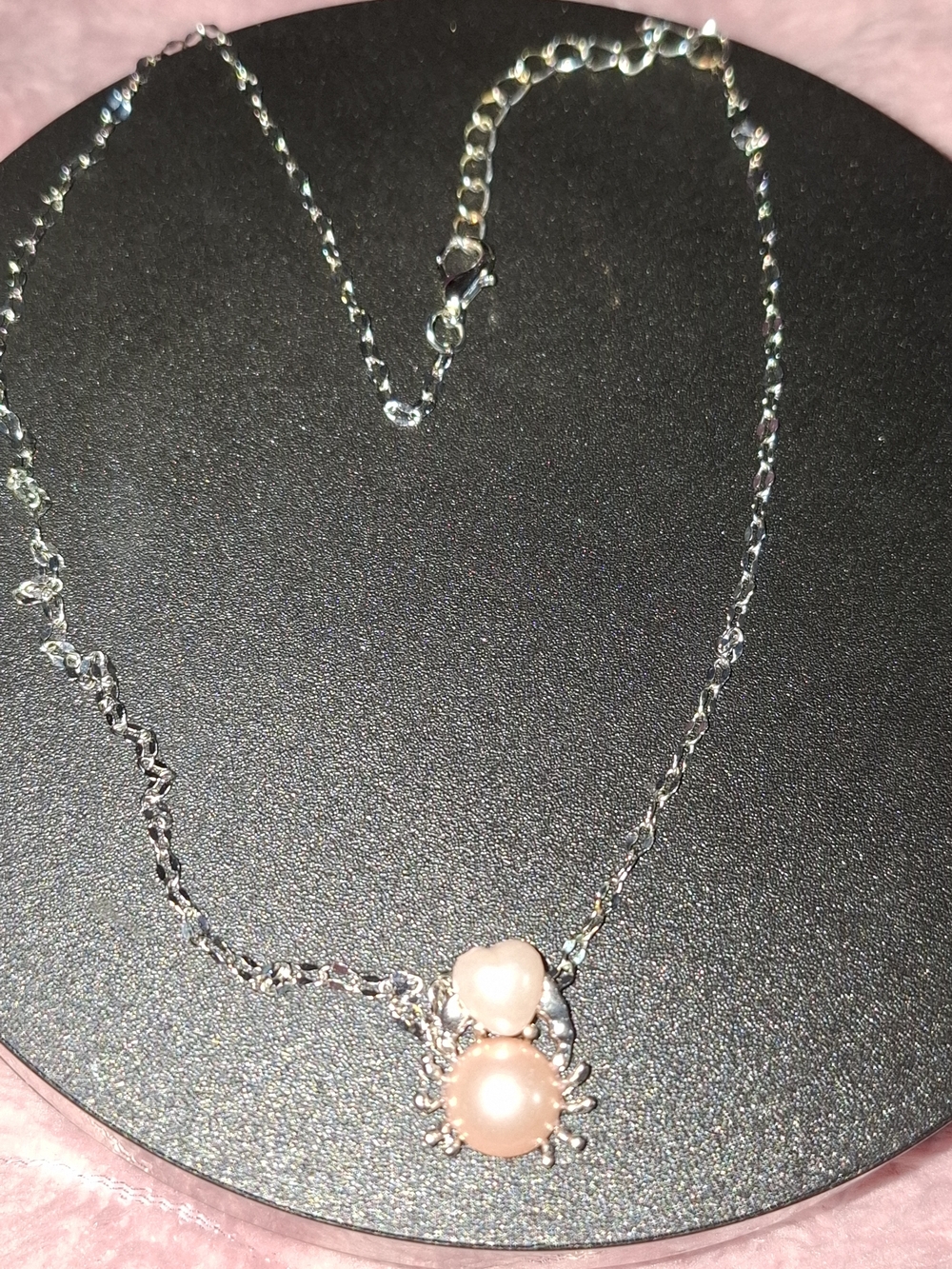 Pink Pearl Pendant Necklace - Silver Chain